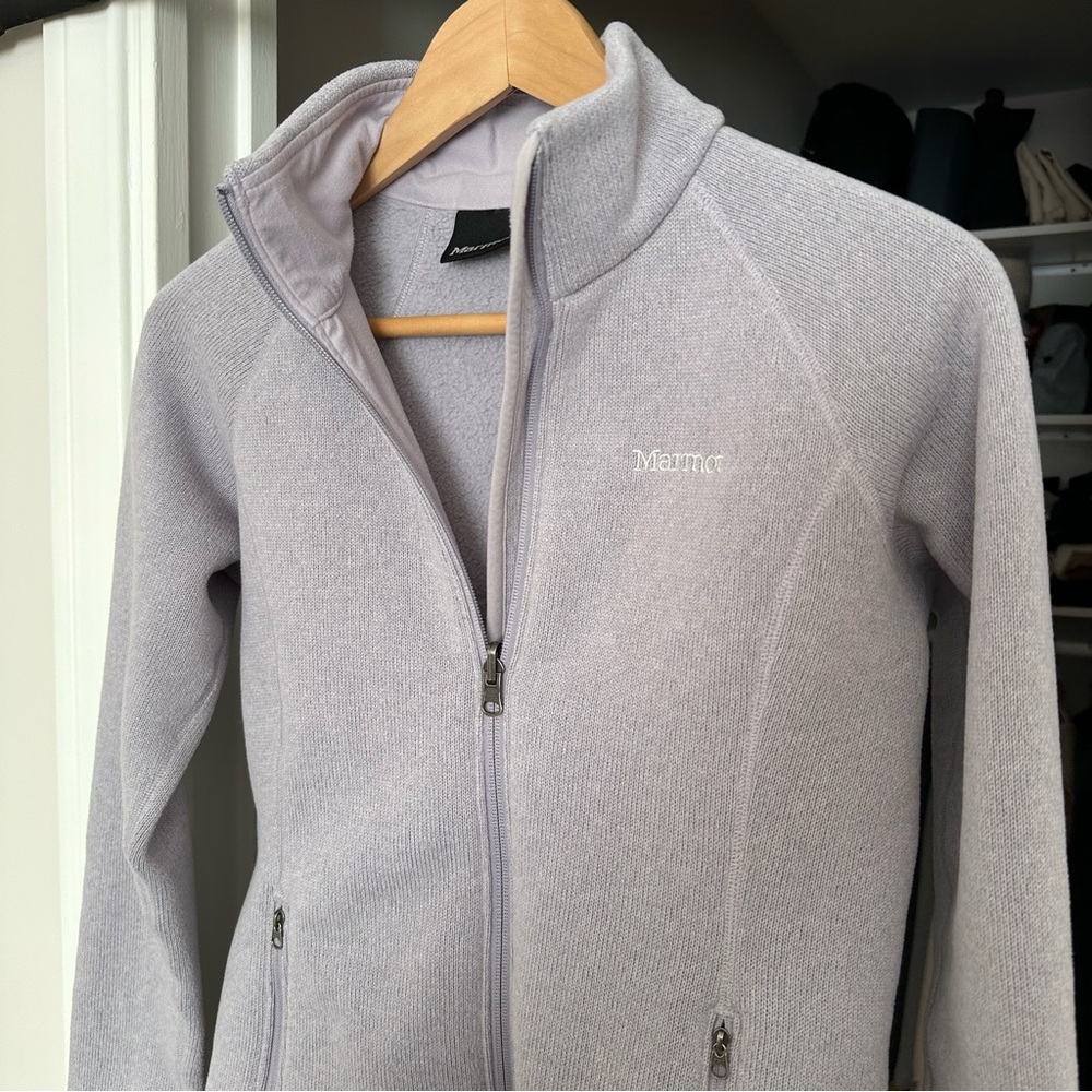Lightly used Marmot sweater fleece jacket, size S, lavender (light purple)